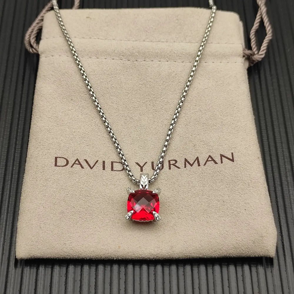 David Yurman Silver Center Stone Gold Four-Prong Red Diamond Necklace